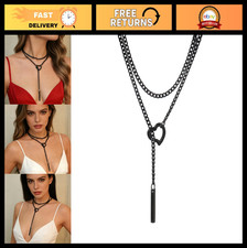 Heart O-Ring Slip Chain Necklace, Stainless Steel Cuban Bar, Punk Rock Y Necklac