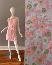 Vintage 60s Pink Floral MOD Shift Belt Mini Dress S/M