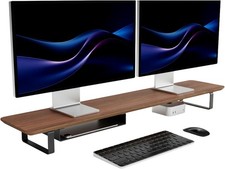 Dual Monitor Stand W/ Storage Shelf 45 Inch Wooden Monitor Riser 2 Monitors