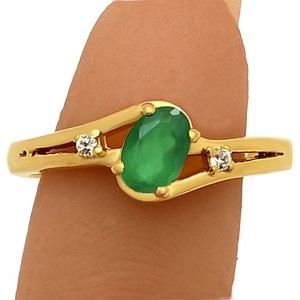 Authentic 18K Gold Plated Oval Gemstone Ring with Side CZ Accent Stones TGR1034