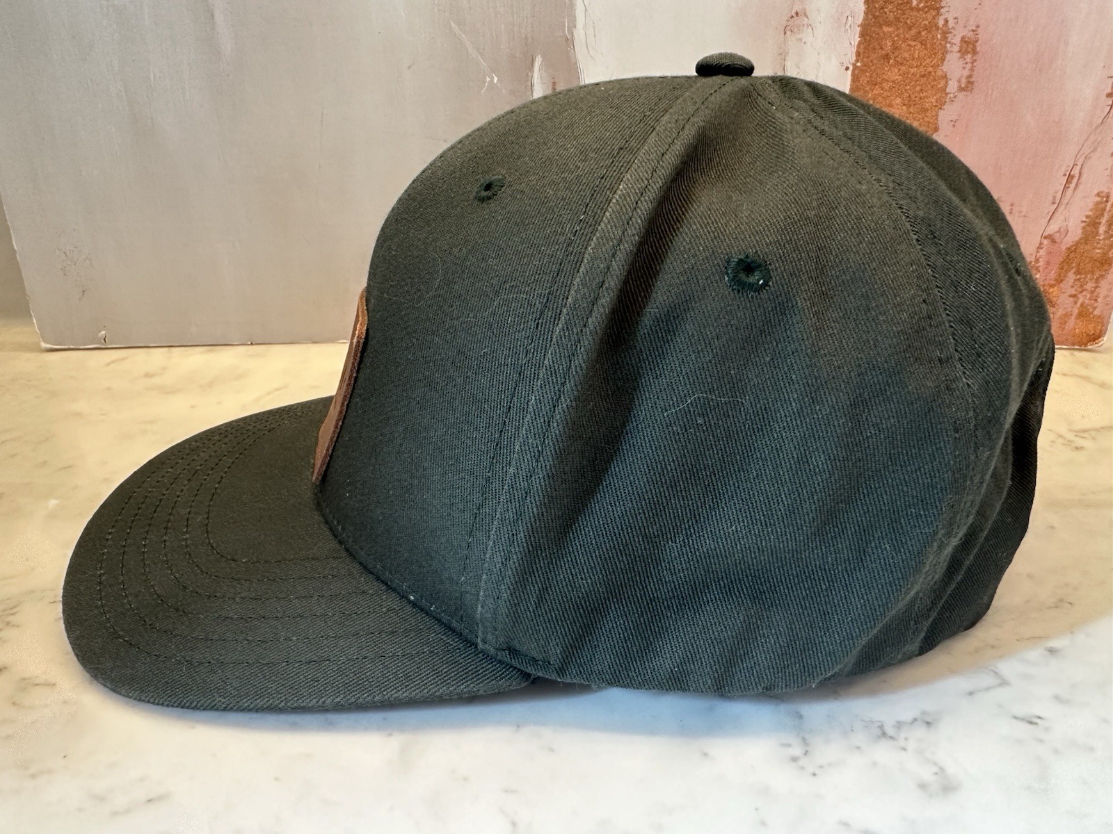 Simms Leather Patch Cap Hat Green OSFM Fishing Ou… - image 5