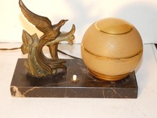 LAMPE ART DECO VEILLEUSE DE CHEVET SUR MARBRE OISEAU REGULE PATINE BRONZE LAR 20