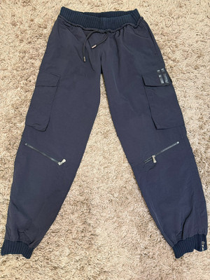 Adidas Women Cargo Track Pants L Black Utility Joggers Zip Pockets Outdoor