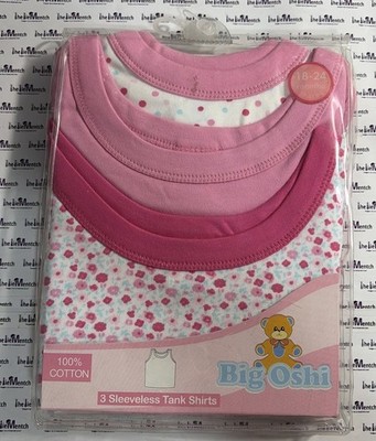 BIG OSHI 100% Cotton Pink 3-Pack Sleeveless Tank Shirts 18-24 Months BRAND NEW