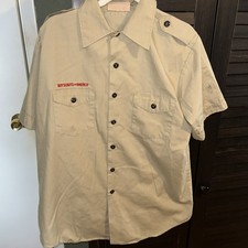 Boy Scout BSA UNIFORM SHIRT Men s Large Short Sleeve Tan P15