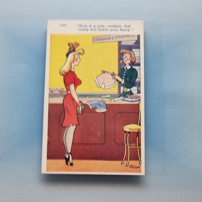 Comic Postkarte 1965 Dessous Depatment Slips kitzeln ausgefallen TROW