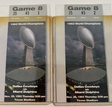Leon Lett-1993 Thanksgiving Day Blunder Game Ticket Stub Lot/2 Cowboys-Dolphins