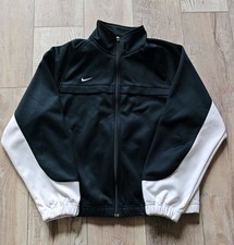 Vintage Nike Team Tag Full Zip Track Jacket Black White Swoosh Mens Medium Y2K