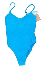 Kona Sol Womens Pucker Textured Underwire Bust One Piece Swimsuit Blue S NWT