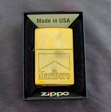 Zippo Marlboro Tobacco Advertising Metal Pocket Lighter Made in USA w/ Box