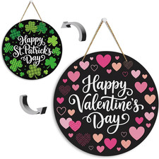 Happy Valentines St Patricks Day Black Door Decorations Shamrock Pink Heart Vale