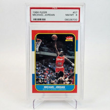 1986 Fleer Michael Jordan Rookie Card PSA 8 NM MINT Graded #57. rookie card picture