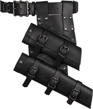 HiiFeuer 2 PCs Medieval Double Sword Frog with Belt Renaissance Black