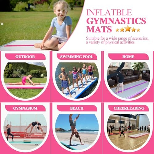 Air Mat Tumble Track, Gymnastics Mats Tumbling Track with 10ftx3.3ftx4inch Pink