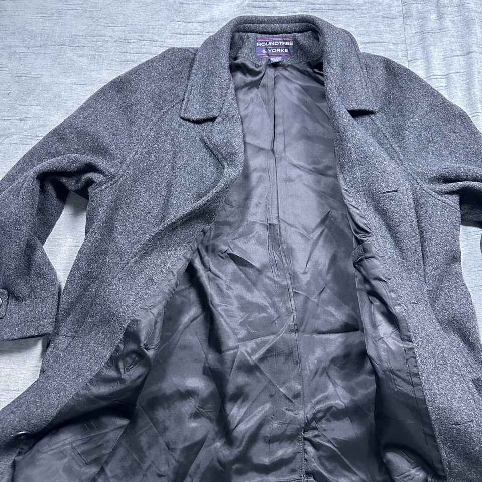 Abrigo de Lana Roundtree & Yorke Gris Carbón Largo Medio Negocios Elegante Para Hombre M Foto 4 de 4