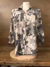 Elementz Button Up Blouse Roll Tab Sleeve BUTTON POCKET SIZE PLUS 2X PAISLEY