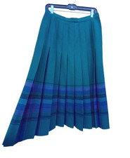 Pendleton Vintage 1980's Pleated Skirt Teal Purple Plaid Waist 30" 197
