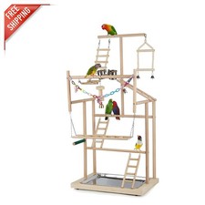 Luxury 37-Inch 4-Layer Bird Playground Wood Playstand for Parrots  Cockatiels