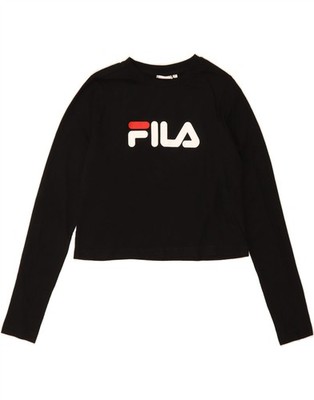 FILA Damen bauchfreies grafisches Oberteil Langarm UK 10 Small schwarz Baumwolle QQ04
