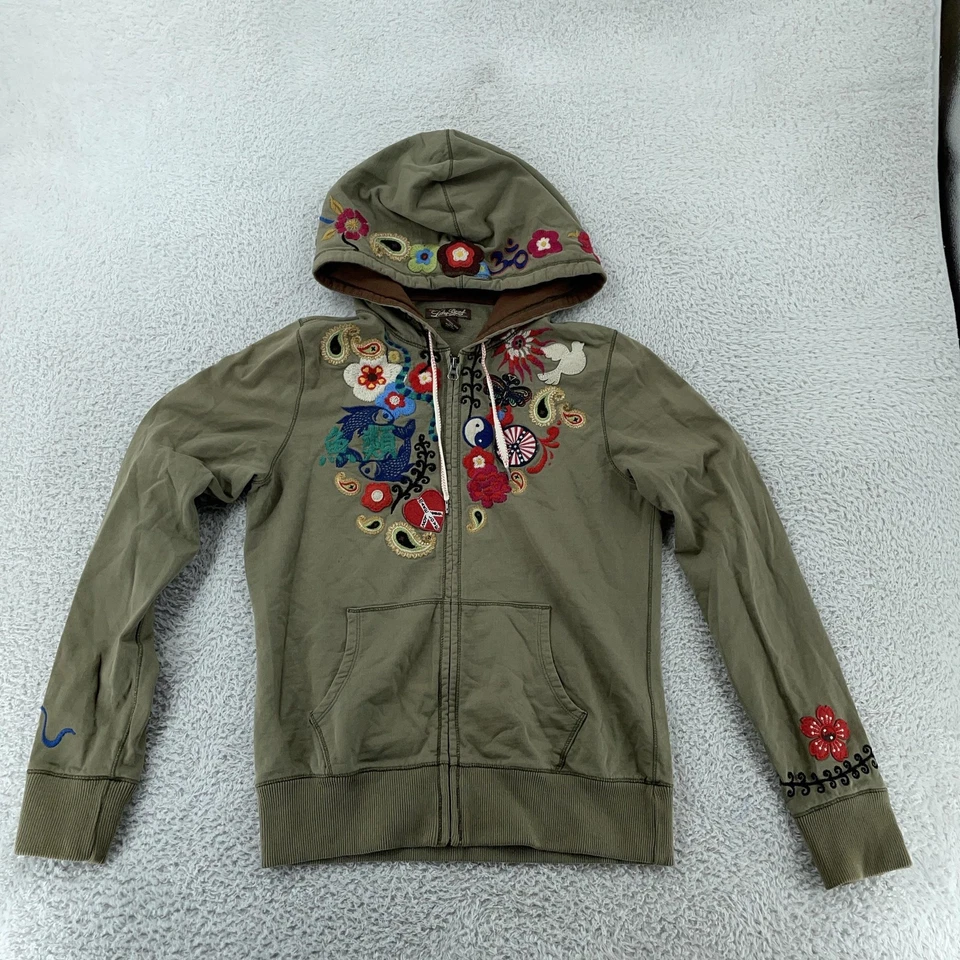 Sudadera con Capucha Bordada Lucky Brand Para Mujer Sudadera Mediana Cremallera Boho Floral Paz Foto 2 de 4