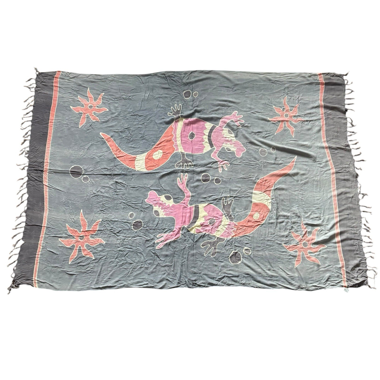 Vintage Sarong Grey Patterned Handmade 90s Beach Summer Holiday One Size image 2