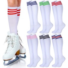 Unittype 6 Pair White Knee High Socks for Women Girls Striped Tube Socks Roll...