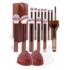 17pcs Professional Soft Long Aluminum Makeup Brush Set, Including Foundation Bru