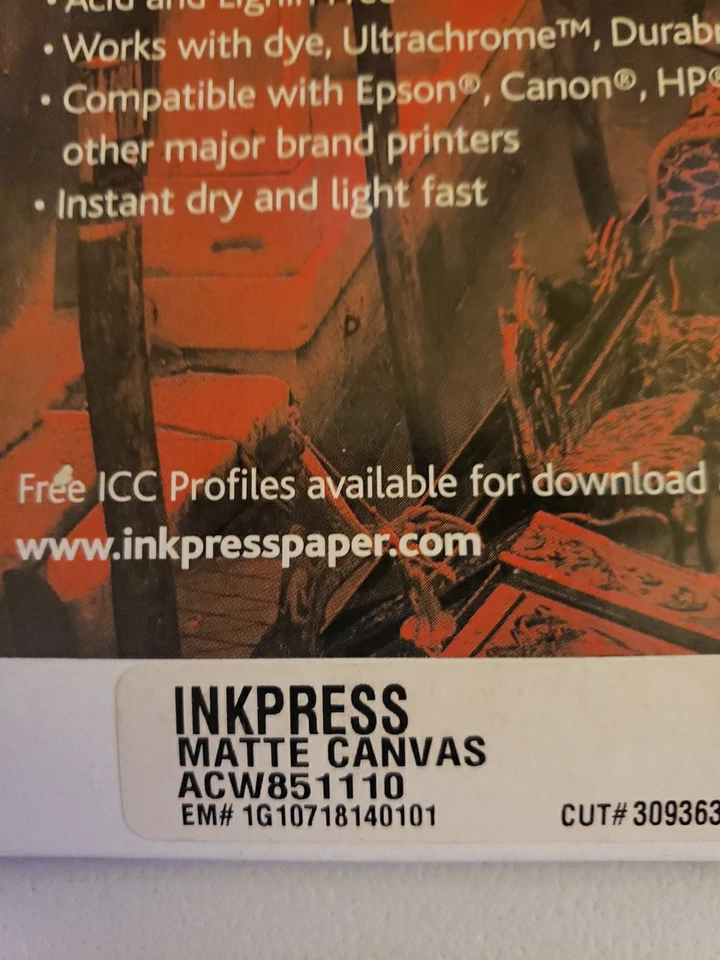 Inkpress Matte Canvas Photo Paper 8.5" X 11.5" 10 Sheets, ACW851110 New Sealed - Image 3 of 4