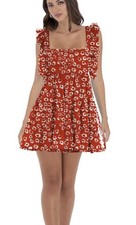 Red Floral Dress Ruffle Tie Back 18” P2P 34” Length Ladies Large Orig $30