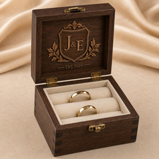 Personalized Wedding Ring Vow Box Wood Wedding Crest Keepsake