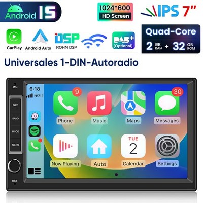 DAB+ 2+32G 1 DIN 7 Zoll Flip Out Android 15 Carplay Autoradio GPS WIFI Bluetooth
