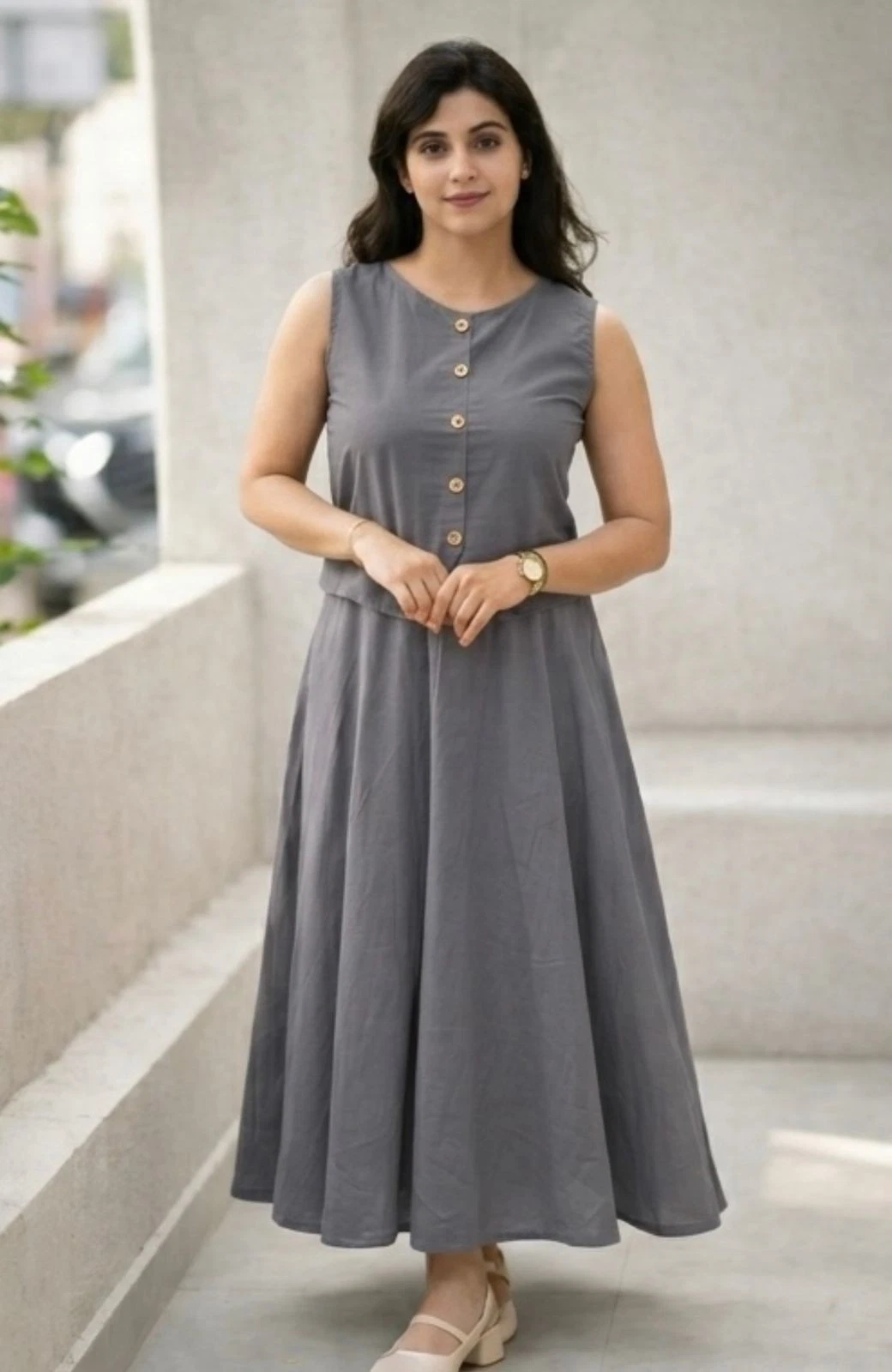 Women Grey Pure Cotton Maxi Dress Skirt Top Co-Ord Set Sleeveless Casual Wear
Opens in a new window