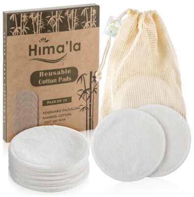 Hima'la Wiederverwendbare Wattepads 10er Pack mit Wäschesack Weich Schonend Waschbar Bambus