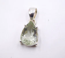2.6 Gm 925 Sterling Silver Natural Prasiolite Cut Stone Fine Pendant 0.85" M4119