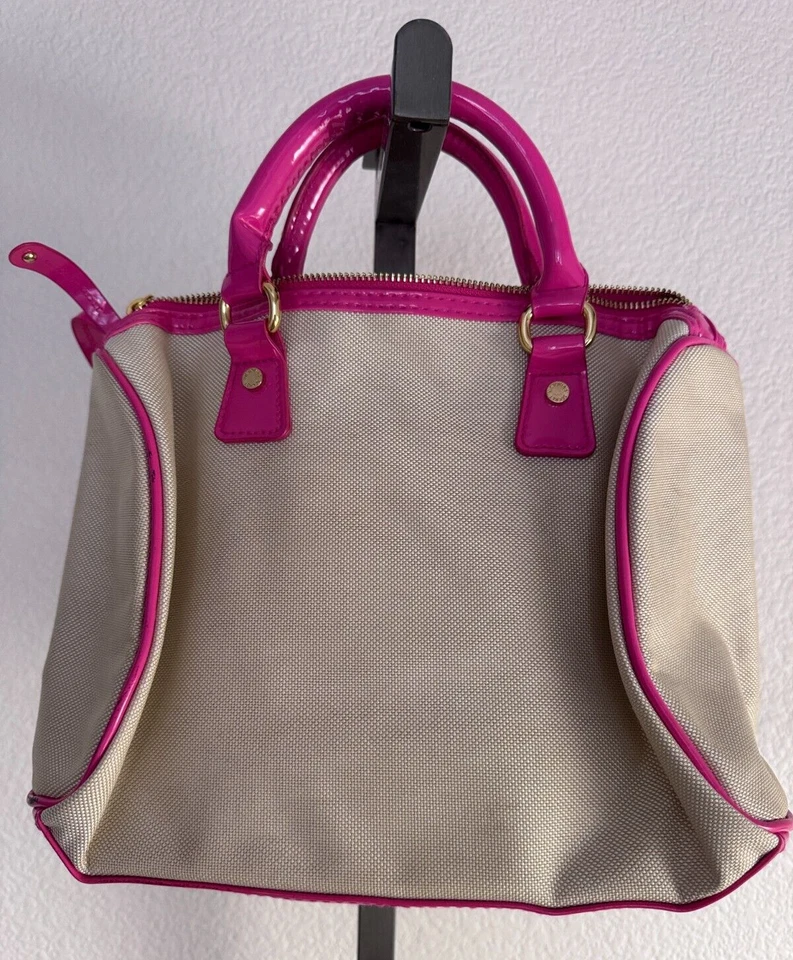 Victoria's Secret Bag Tote Purse Red Love Ed. Cream Canvas Pink Patent Leather - Image 4 of 4