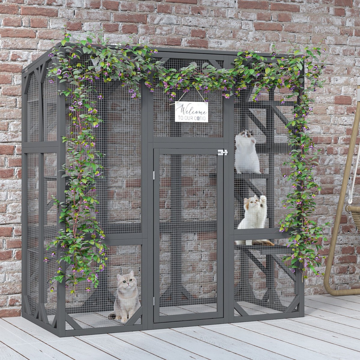 60'' Luxury Cat Cage Outdoor Wooden Catio Enclosure Patio Cat Run