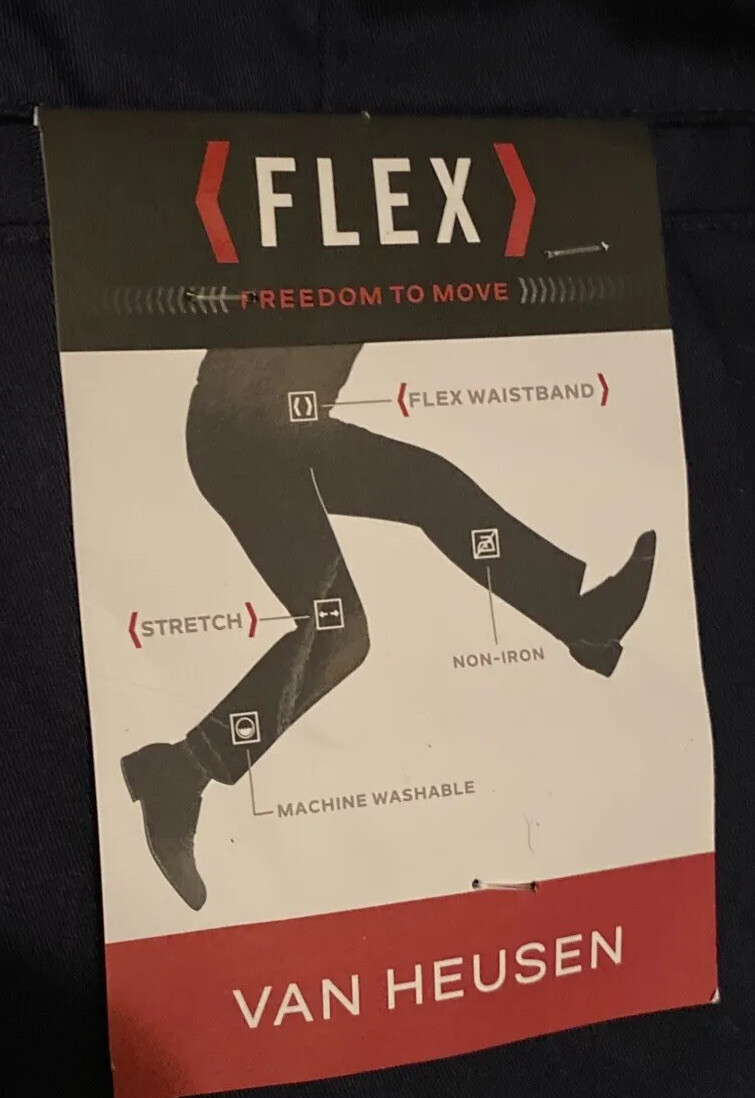 Van Heusen Flex Flat Front Straight Fit Navy blue casual Pants, W 38 x 34L New