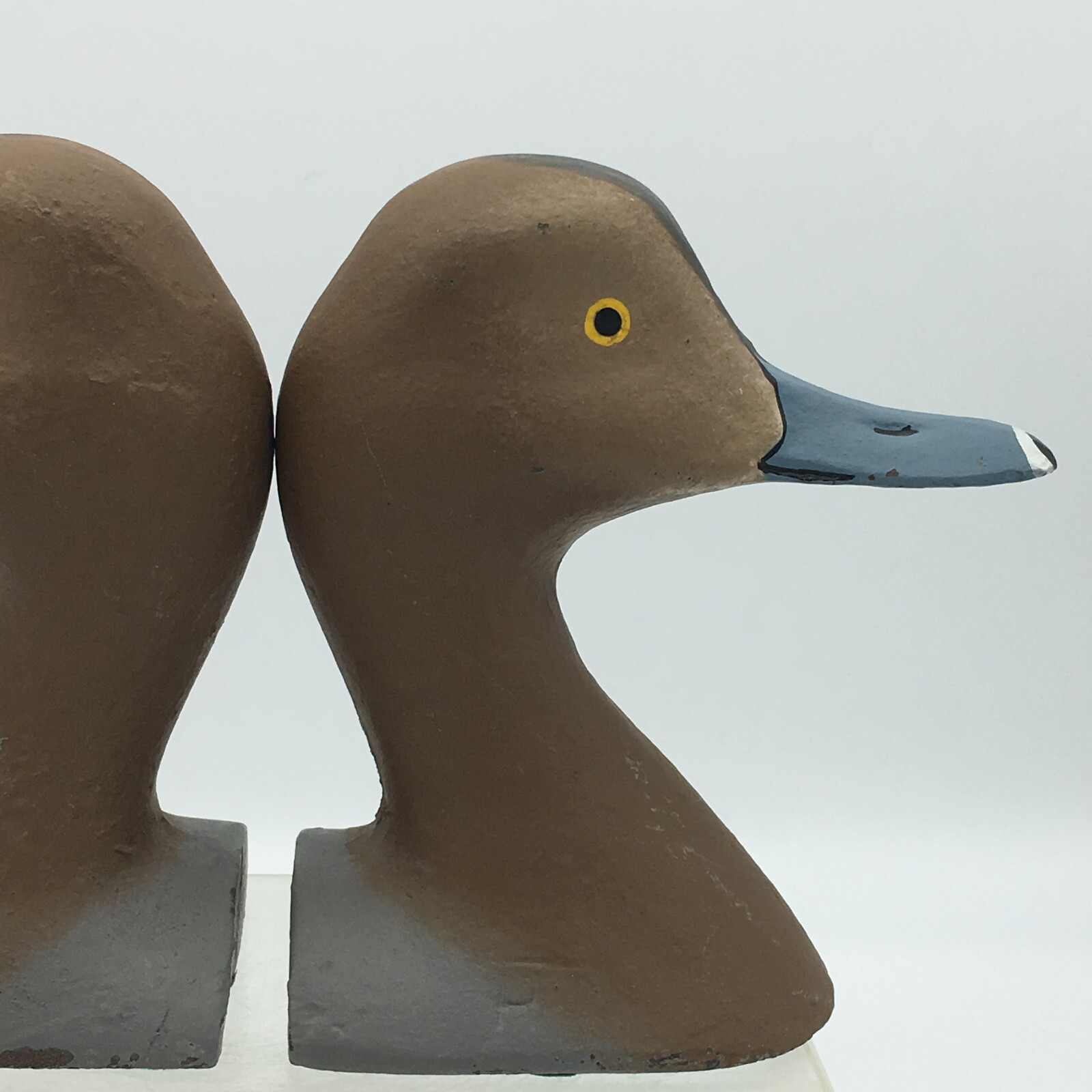 Charles Jobes Duck Decoy Cast Iron Bookends Doorstops Red Head Hen Pair