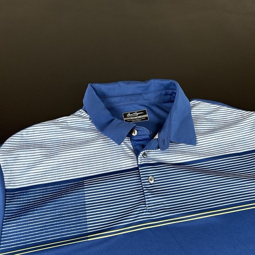 Ben Hogan Performance Polo Shirt Mens Extra Large Blue Striped Golf Athletic