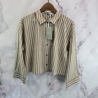 Everlane Shirt Womens Small Brown Button Up Woven Pajama Top Silky Cotton Crop 