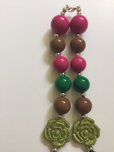 New! Diamond Center Necklace Custom Made Beaded 23.5 in Pink Green - Bild 4 von 8