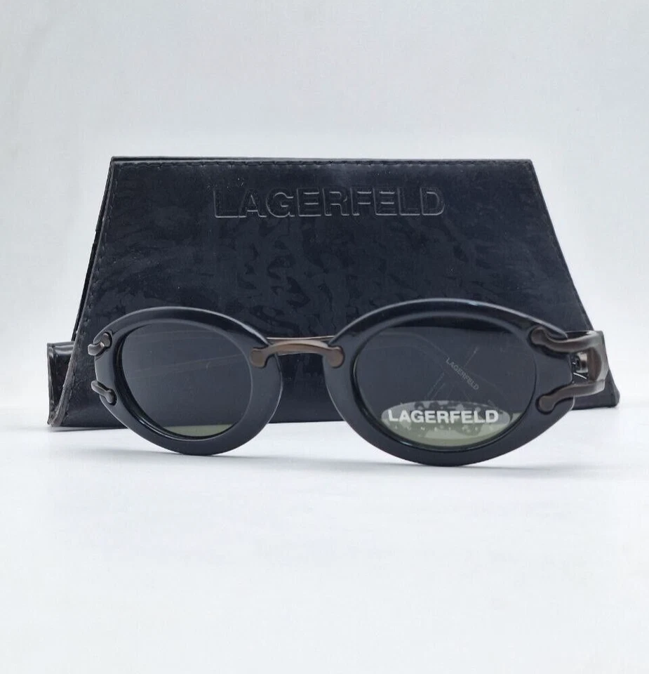 Vintage Karl Lagerfeld Black Oval Sunglasses Women's 90s m:4108 01 NOS With Cace - Image 2 of 4