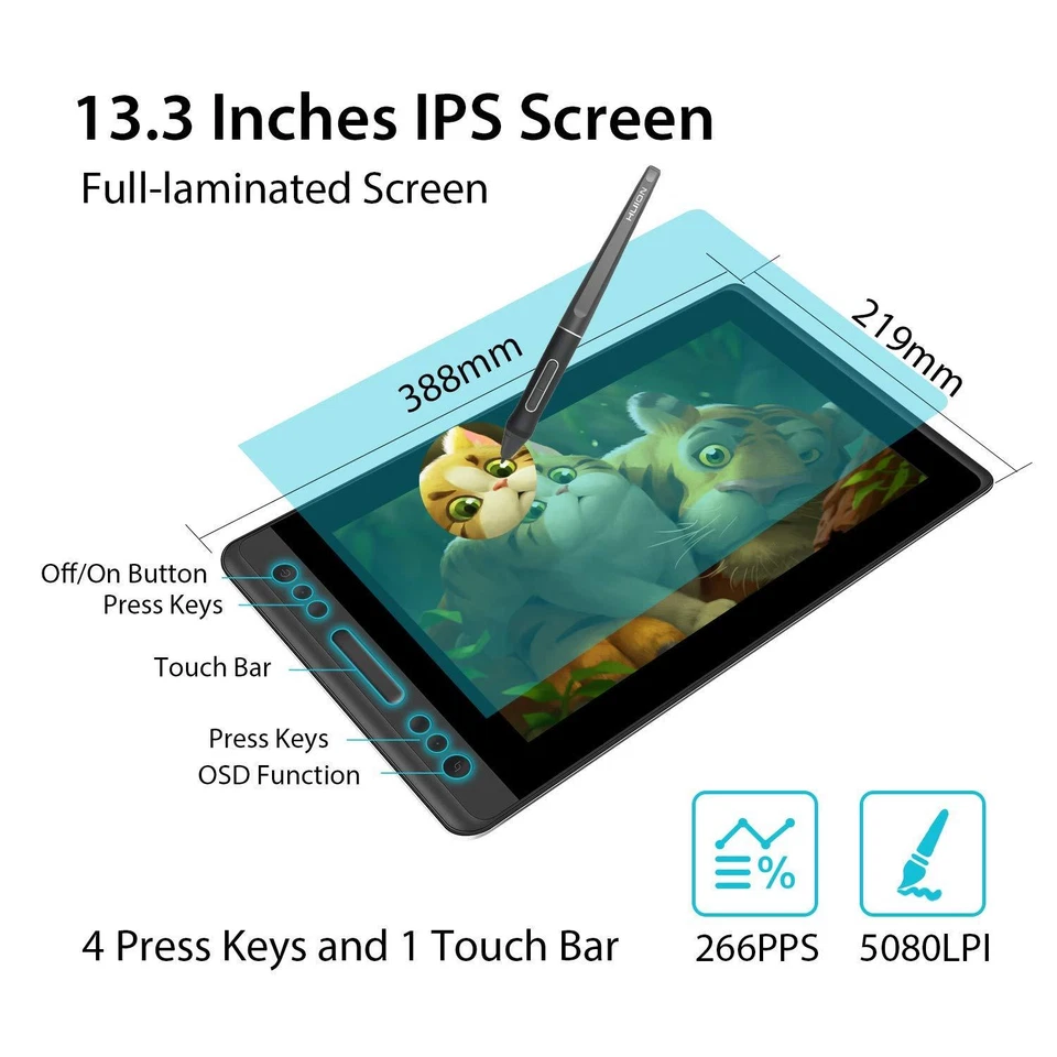 Huion KAMVAS PRO 13 Graphics Drawing Tablet Battery-free Pen 13.3 Inch 120% sRGB - Image 4 of 4