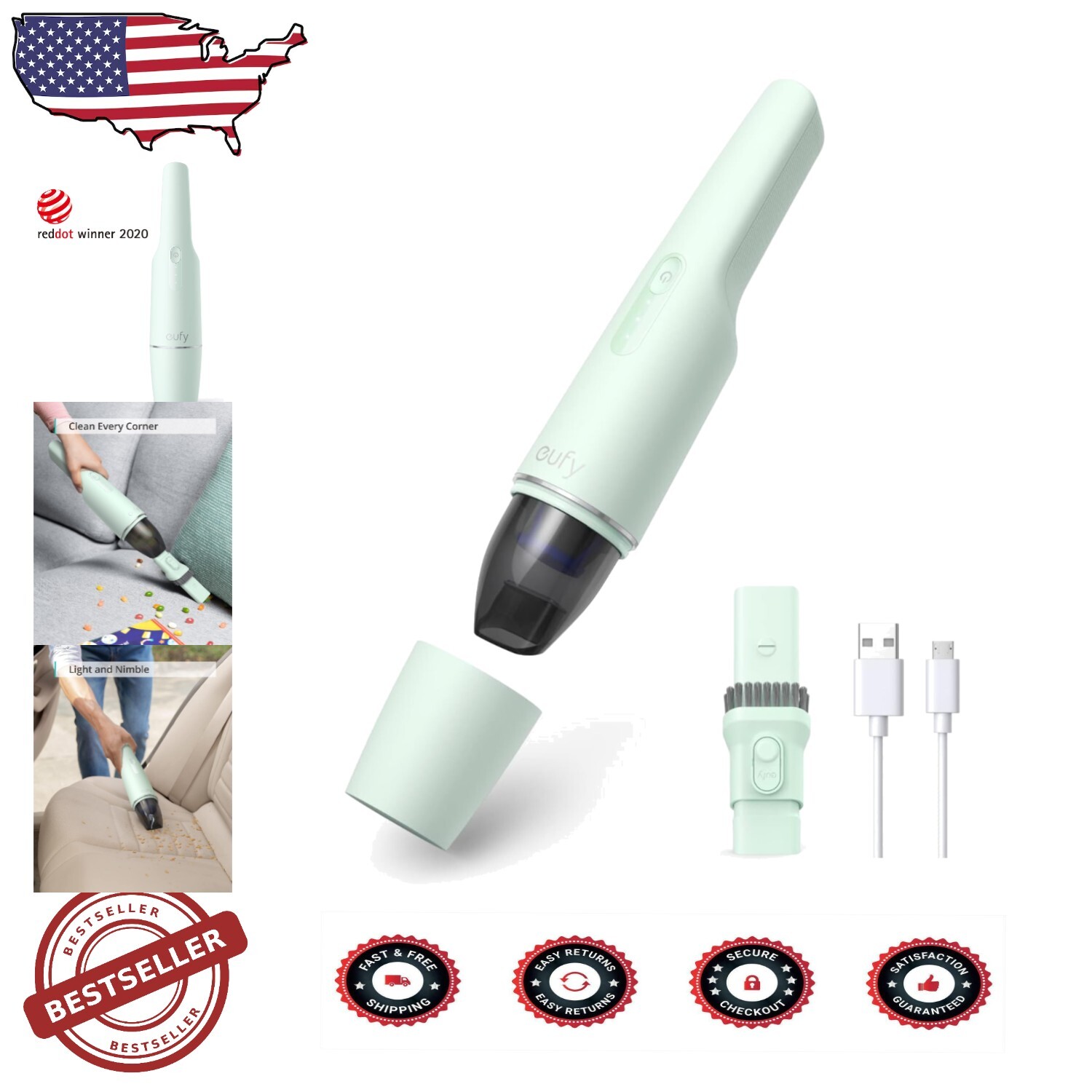 Ultra-Light 1.2lbs Cordless Handheld Vacuum Cleaner USB Powered by Anker