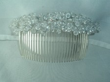VINTAGE CLEAR GLASS BEADED PLASTIC SLIDE COMB WEDDING BRIDAL PROM HAIR ACCESSORY