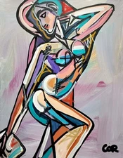 CORBELLIC EXPRESSIONISM 16X20 FIGURATIVE CUBIST POSE ART HOME INTERIOR DESIGN