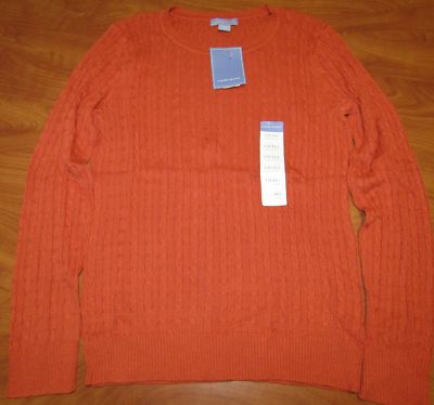 NEW LAURA SCOTT WOMENS ORANGE CABLE CREWNECK SWEATER SZ S L