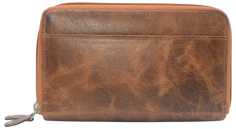 RFID Blocking Genuine Leather Checkbook Secretary Wallet 2 Zipper Card Organizer - Image 2 of 4