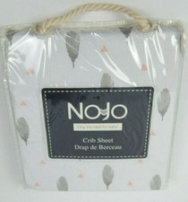 Nojo Crib Sheet White Pink Gray Feathers 100 Cotton