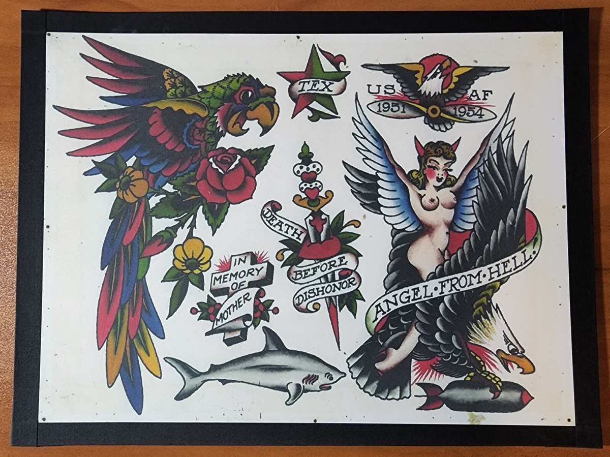 Sailor Jerry Traditional Vintage Style Tattoo Flash Sheet 11x14.5